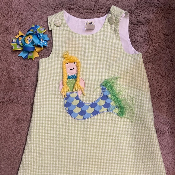 Cute size 4 potato sak dress with matching bow - Picture 1 of 6